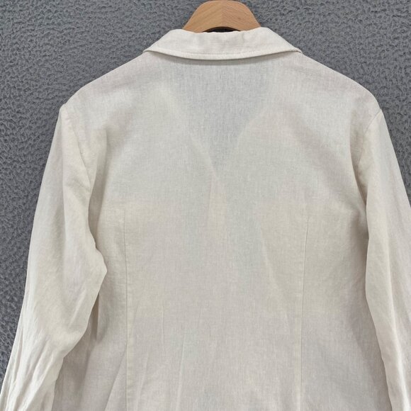 Sofia Vergara Top Womens Large Ivory Linen Blend Button Up Tie Crop Long Sleeve - Picture 4 of 10